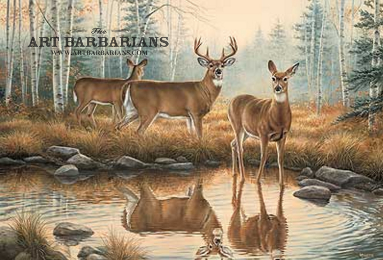 Wildlife Art Prints Plus Original Paintings With A Wide Selection From   Autumn Reflections Whitetailed Whitetails Deer Art Prints For Sale By South Dakota Wildlife Artist Rosemary Millette Lg1257283 